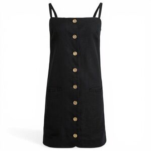 J. Crew Black Claudia Linen Mini Dress with Gold Buttons